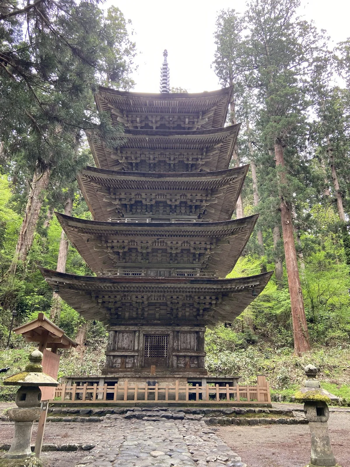 The five-story pagoda of Mt. Haguro standing alone among cedar trees